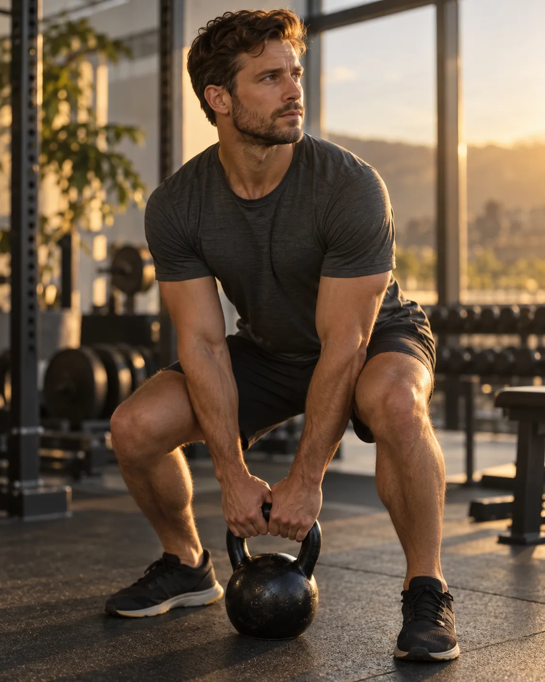 A man training with a kettlebell
